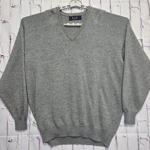 Pringle of Scotland, Maglione scollo a V Pringle Of Scotland vintage anni 80 100% lana di agnello grigio taglia XL