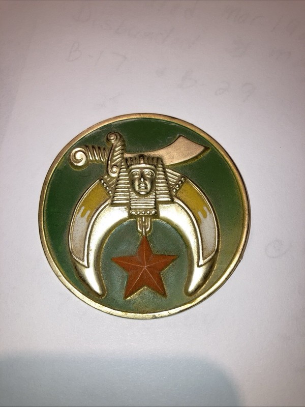Vintage SHRINER 2.75'' Aluminum LOGO  Stamped Emblem  Crescent Moon Star Sword