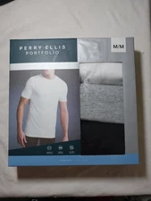 New Perry Ellis Portfolio 3 Pack Cotton Blend Stretch Crew Neck T-Shirts Medium 