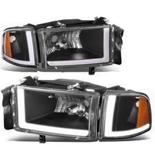 Dual Led Drl Headlight Bumper Signal Lamps For 94-02 Dodge Ram 1500 Black Amber