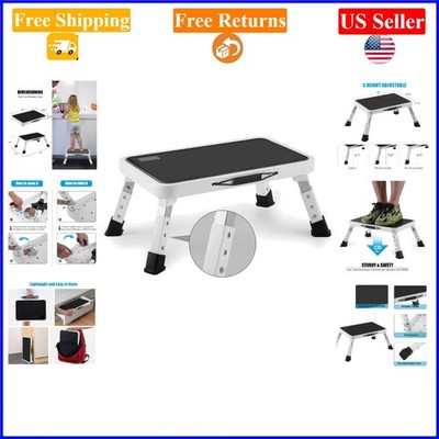 Adjustable White Folding Step Stool for Kids & Adults, 330 lbs Capacity