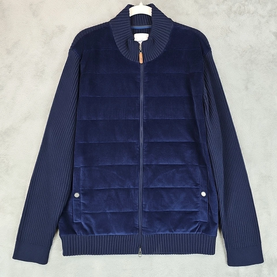 Гибридная куртка Tommy Bahama Canyon мужская размер L синяя вельветовая/шерстяная мериносовая вязаная на молнии - Изображение 3 из 4