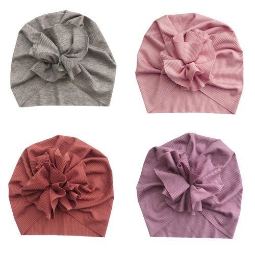 4pz Cappello Caldo Uncinetto Beanie Filato a Forma di Fiore per Neonato Elastico Turbante