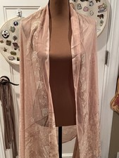 Pale Pink Floral Silk Chiffon Dupatta Scarf Border Print Tassel Ends VTG saree