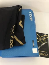 2XU Men’s MCS Compression Tights Black Gold Running Cycling Side Pocket Size S