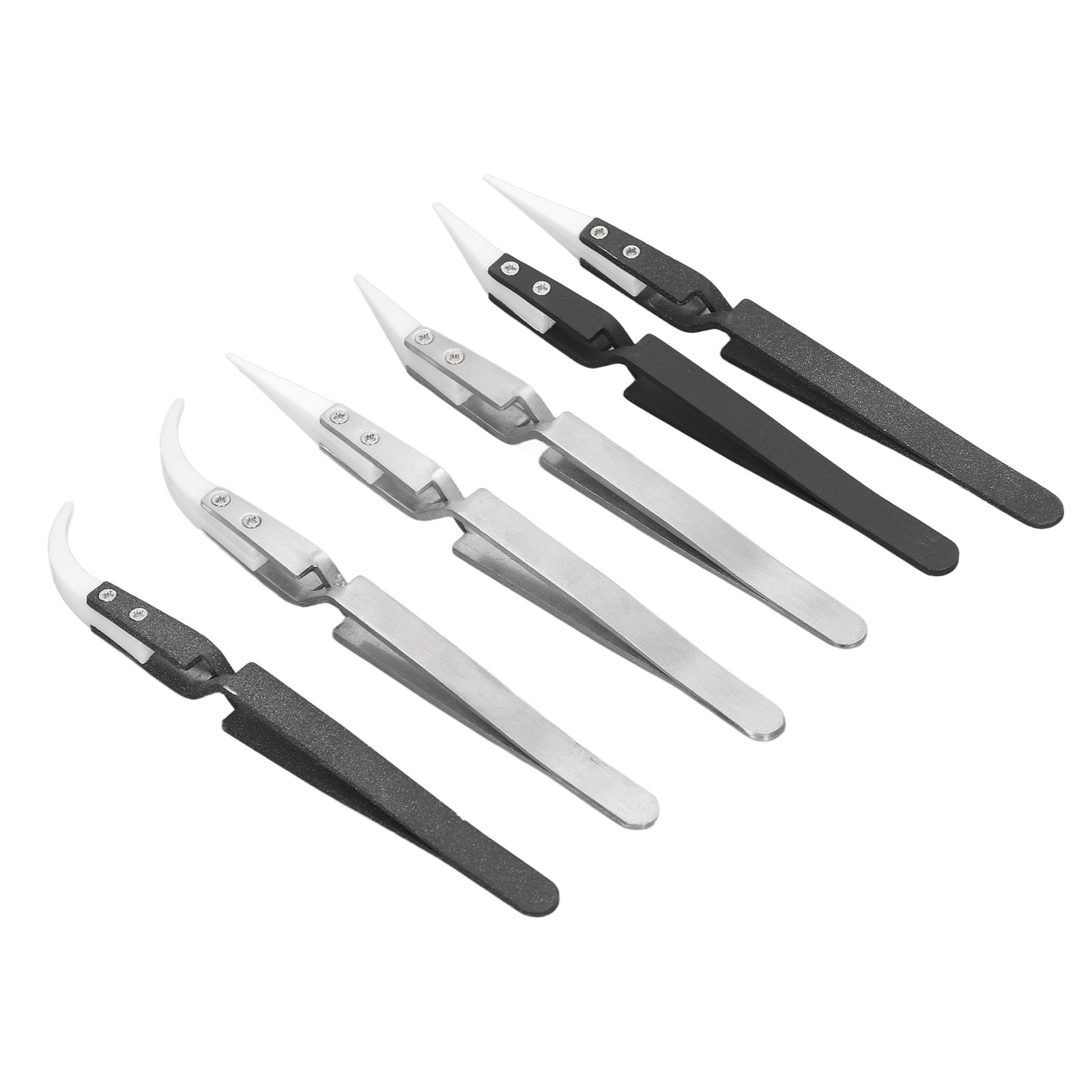 Pointed Curved Tips Tweezer Set Anti Magnetic Soldering Tweezer 6PCS Robust For