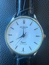 Miykon F2085 Men's Dress Quartz Analog White Dial Black Leather Strap Watch