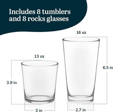 Libbey Preston Tumbler and Rocks Glasses Set, All Purpose Everyday Drinking