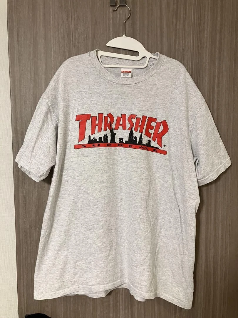 Supreme Homme L Thrasher T Shirt Gris Iconic Streetwear Rare Occasion Limitée