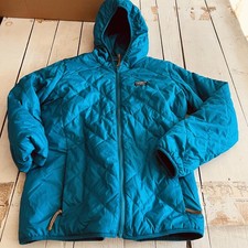 L.L.Bean Kids Quilted Hooded Jacket in Teal Blue Reversible, Size Large 14/16