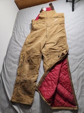 VTG Carhartt Canvas Quilted Lined Bib Overalls Mens Size 42x32 Brown R04 BRN USA
