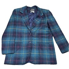 Vtg 90 s Casablanca 100 Wool Tweed Green Plaid Blazer Suit Jacket Women s 12