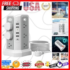 1800 Joules Surge Protected Power Strip Tower with 12 Outlets  USB C Charging