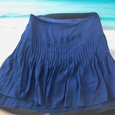 VTG Silk Pleated Mini Skirt 6 Navy Blue Ruffles Luxury Designer RARE Made In USA