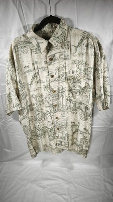 Kahala Hawaii Inseln 100% Seide Hemd L Creme Toile Szene Kokos Knöpfe