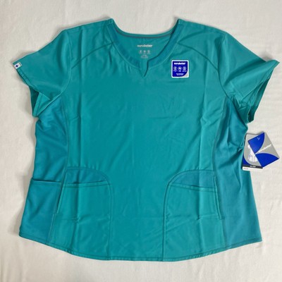 Scrubstar Women's Antimicrobial Performance Aquamarine V-Neck Top Sz 2X NWT