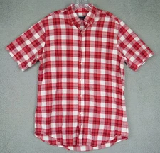 Cremieux Mens Medium Red / White Plaid Short Sleeve Button-Up Shirt