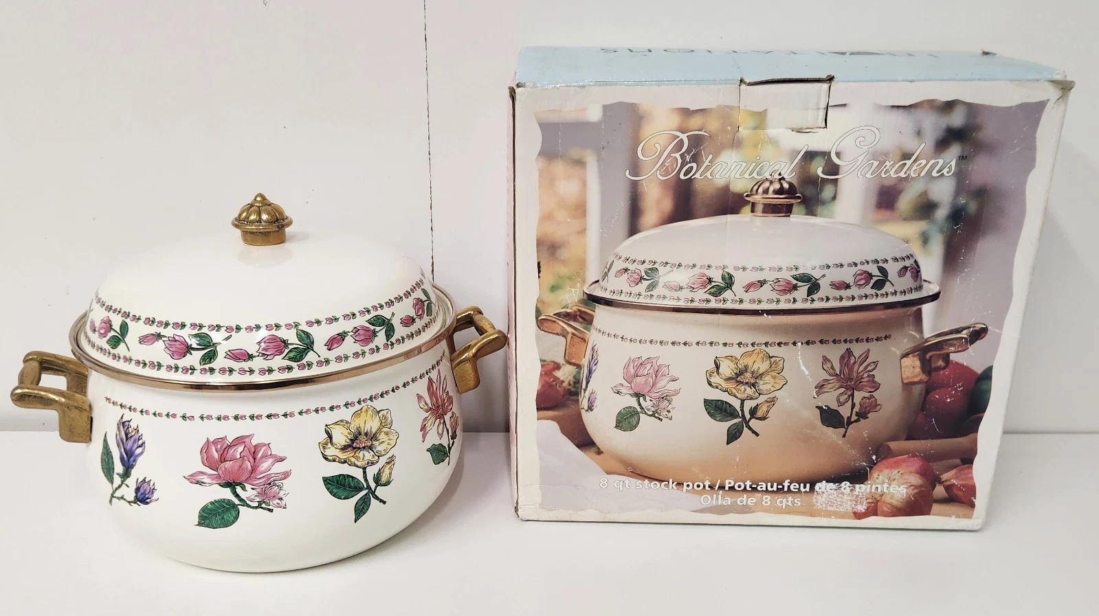 Large Botanical Garden Large 26cm Metal Enamel Stock Pot, Boxed, Unused