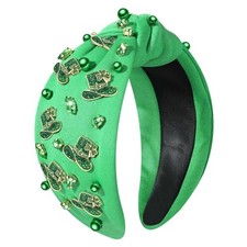 NVENF St.Patrick's Day Headband for Women Green Shamrock Knotted Hat A