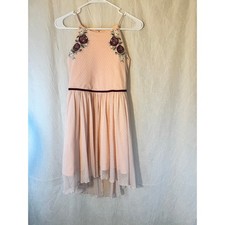 Ally B. High-Low Dress Kids Size 12 Peach Rose Embroidered Mesh Party Dress