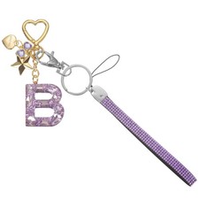Initial Letter Keychain Letter-B Keychains Bling Love Star Key Chain Purple