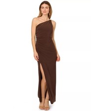 Adrianna Papell Women's One-Shoulder Slim Column Gown Chocolate Size 6 $189
