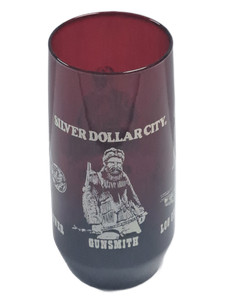 Vintage Silver Dollar City Craftsmen Drinking Glass Red Tumbler Souvenir TN