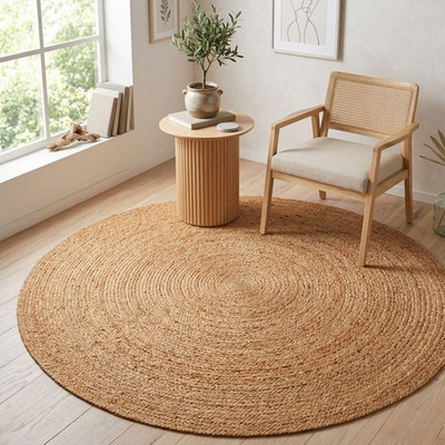 Handcrafted 6ft Jute Braided Rug - Reversible Boho Accent for Any Room
