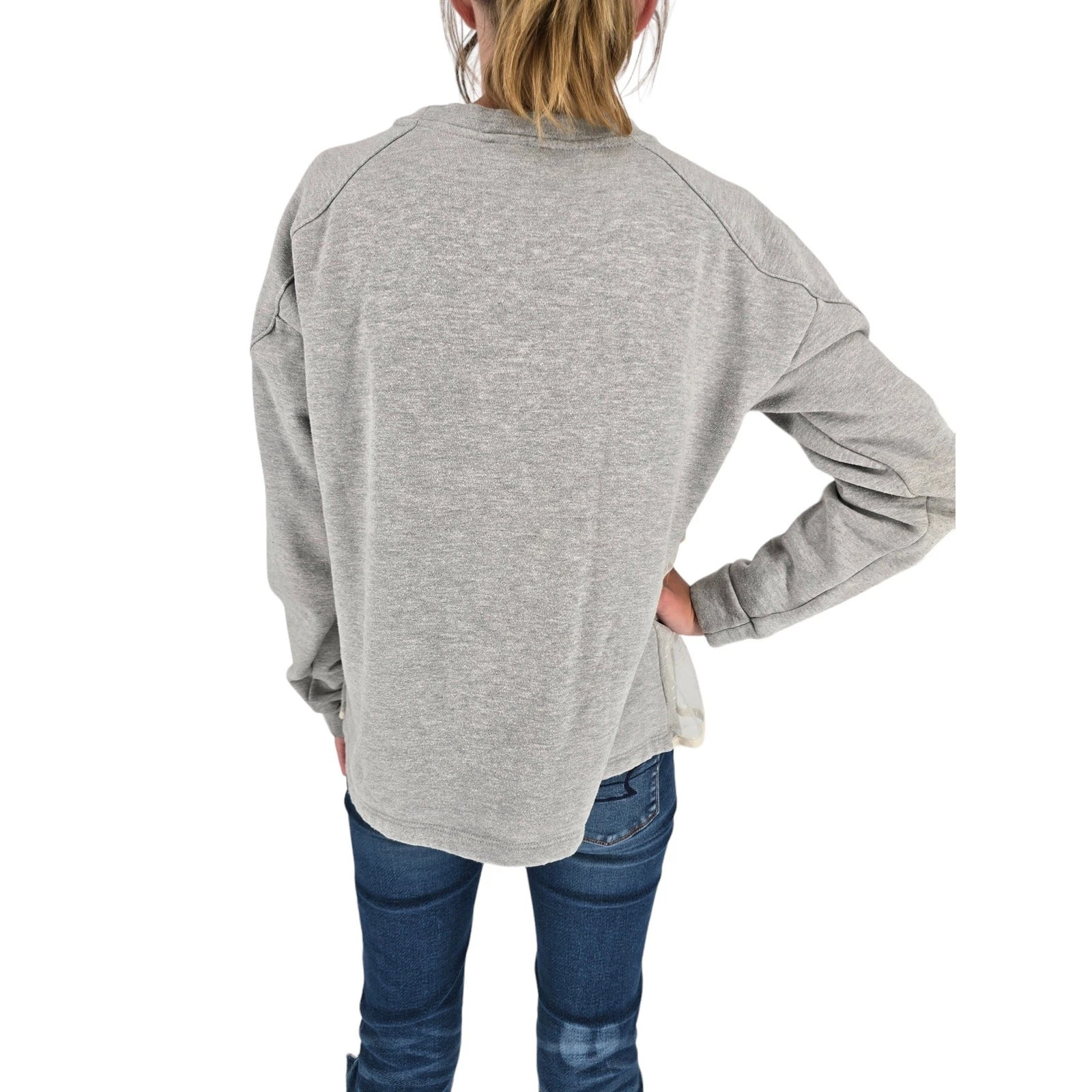 OFF WHITE Felpa girocollo Chelsea 28 donna taglia M pizzo a strati davanti grigio panna