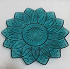 Vintage Teal Blue Federal Glass Petal  Plate Turquoise 9 1/4"