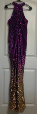 LOVE & LEMONADE Elegant purple sequined evening dress size XL with a deep slit.