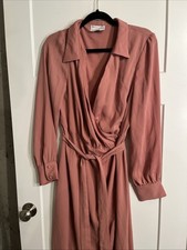 ASOS DESIGN collared wrap midi dress with tie belt in terracotta Size 16