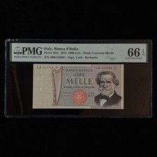 1973 Italy Banca d Italia 1000 Lire Pick#101c PMG 66 EPQ Gem UNC 01