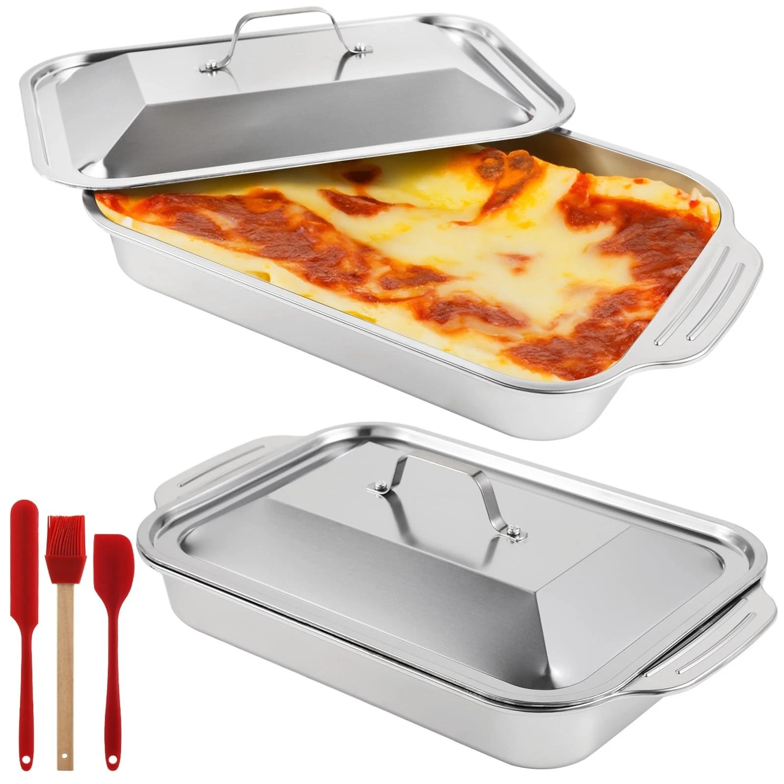2 Pcs Stainless Steel Cake Pans, 9x13 Rectangular Baking Pans with Silicone B...