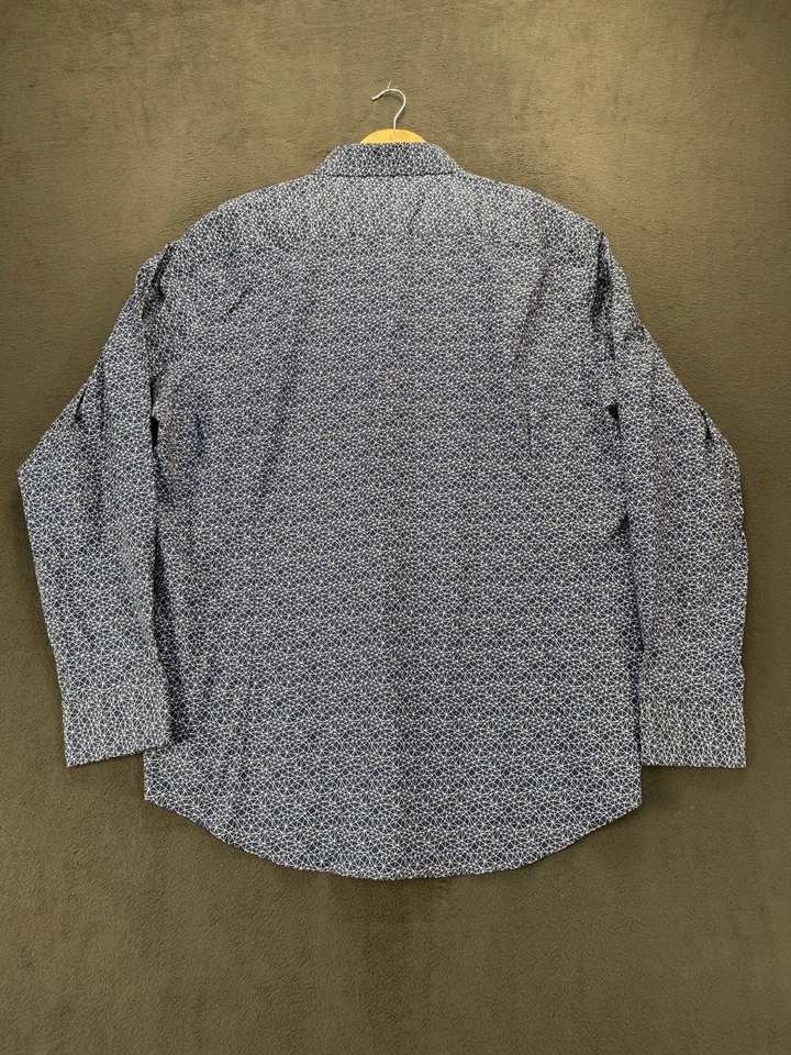 Camisa Kenneth Cole AWEARNESS 2XLT Azul Geométrica No Plancha Calce Ajustado Elastizada Foto 2 de 4