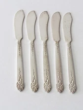 National Silver King Edward MOSS ROSE Silverplate 5 INDIVIDUAL BUTTER SPREADERS