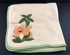 Baby Blanket Luxurious Velour Plush Tiger Palm Tree Embroidered Applique Yellow