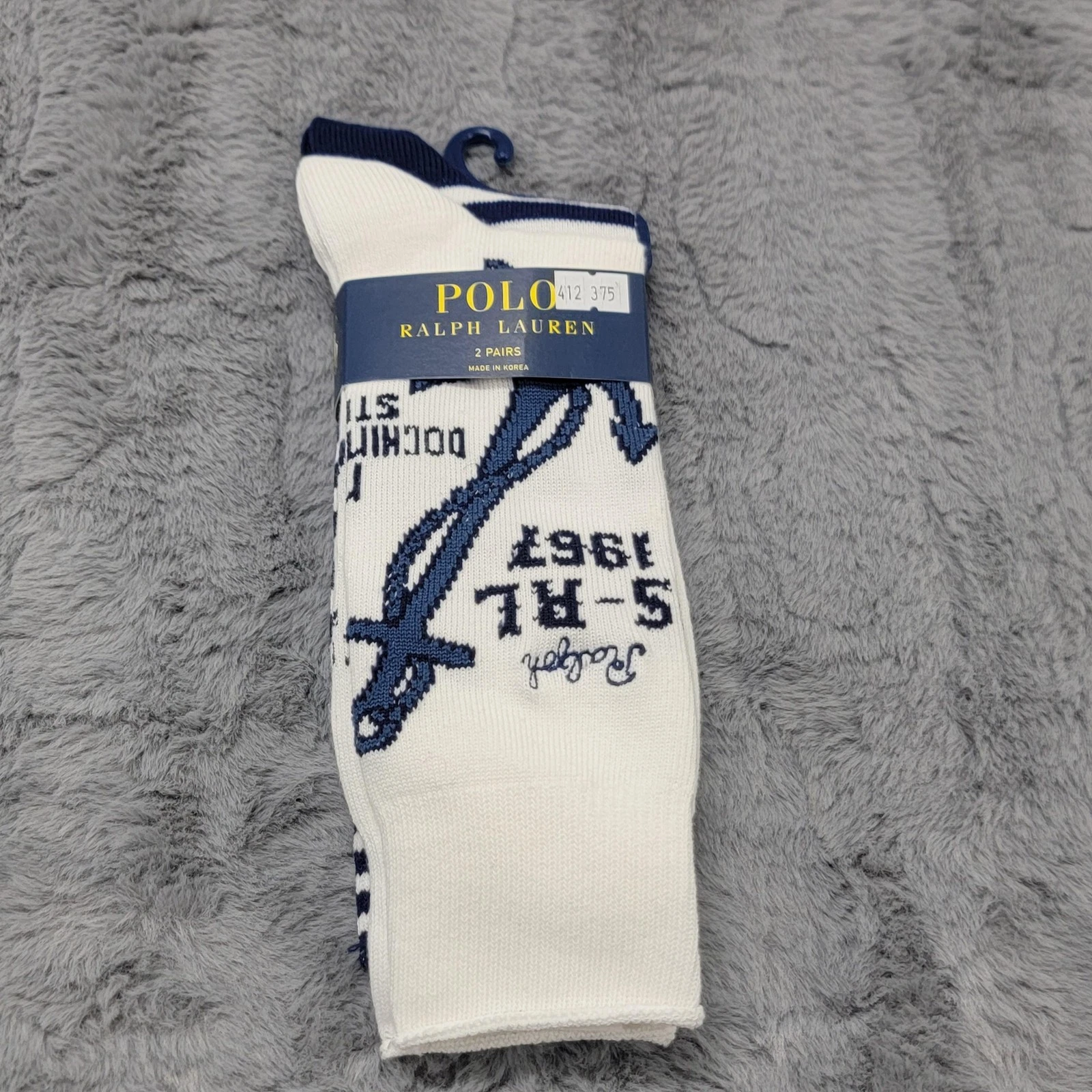 Polo Ralph Lauren Crew Socks Mens 10-13 White Nautical 67 Stripe Mid Calf 2 Pack
