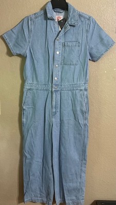 Levis Strauss Co Heritage Light Wash Denim Collared Jumpsuit Utility Romper Sz M