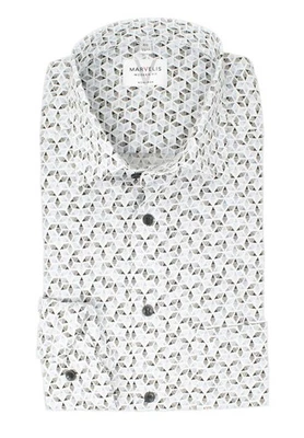 Marvelis Herren Businesshemd Modern Fit Kent Kragen Langarm Muster Anthrazit/Wei - Bild 1 von 4
