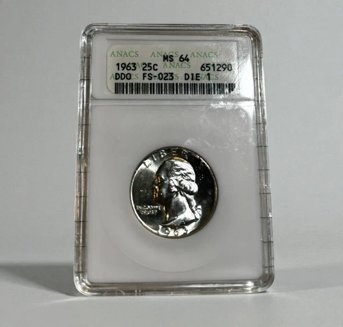 1963 25c Washington Silver Quarter ANACS MS64 Die one, #651290, FREE SHIPPING