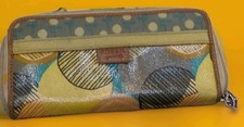 Fossil Key-Per Zip-Around Wallet Colorful Clutch Polka Dots Coated Canvas