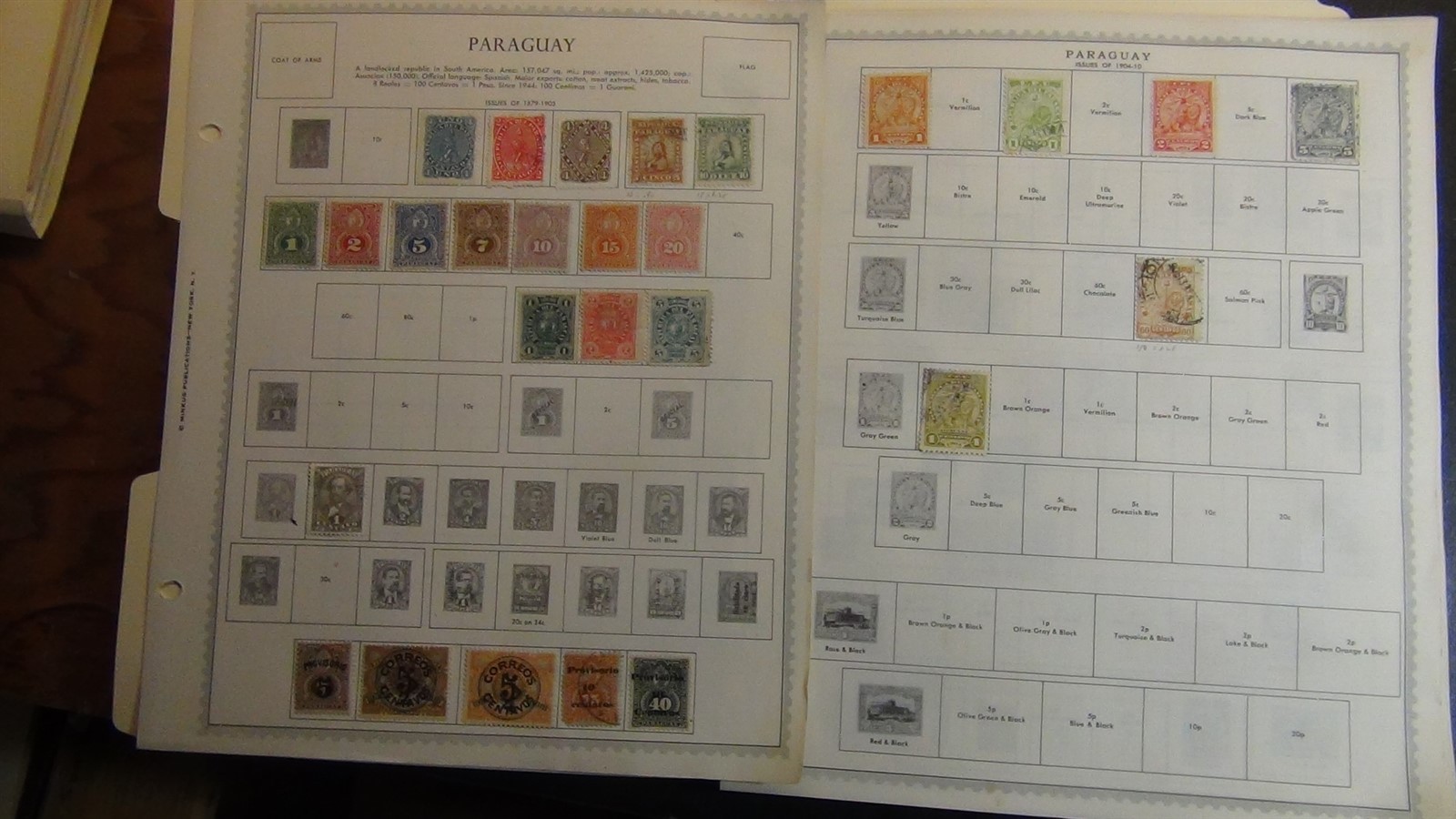 Stampsweis Paraguay collection on Minkus pages est 625 or so stamps to 86