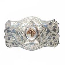 Vintage Irvine & Jachens San Francisco hand engraved sterling silver belt buckle