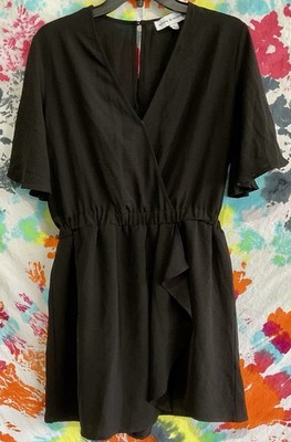 Emma & Michele Women s Black Romper Flutter Sleeve Elastic Waist M