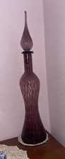 Vintage Empoli Glas Lila Amethyst Karaffe Dschinn Flasche Deckel Gro&szlig; Italien 70&rsquo;er