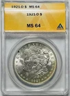 1921 D Morgan Silver Dollar ANACS MS-64