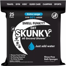 Skunky XL No Rinse Bathing Wipes, Cleans Without a Shower, Fast Easy, 25 Count