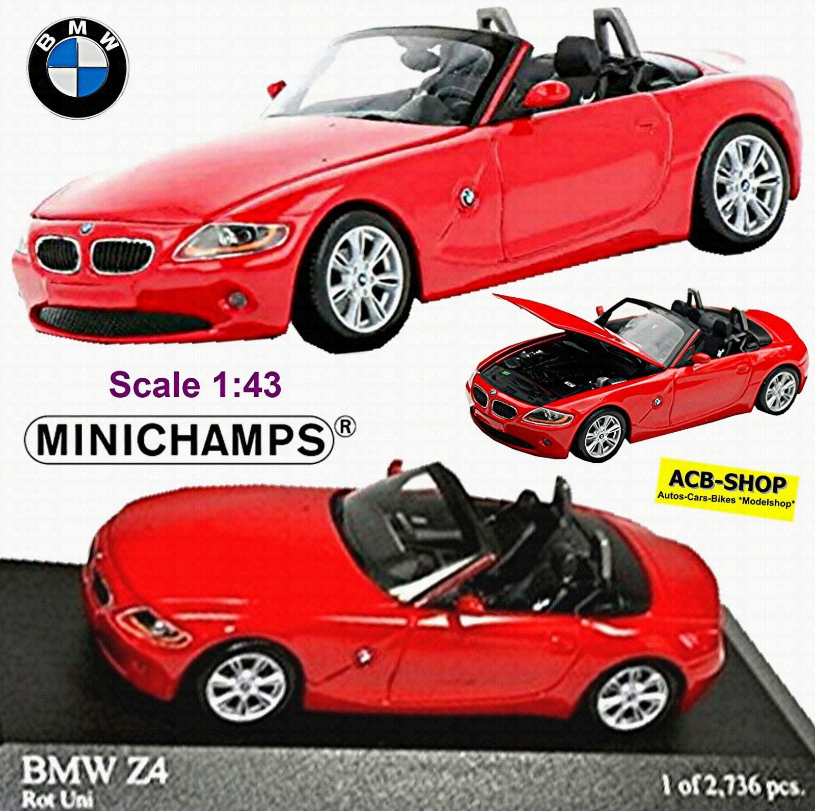 BMW Z4 Roadster Cabrio 2002-06 E85 Red 1:43 Minichamps 400021030