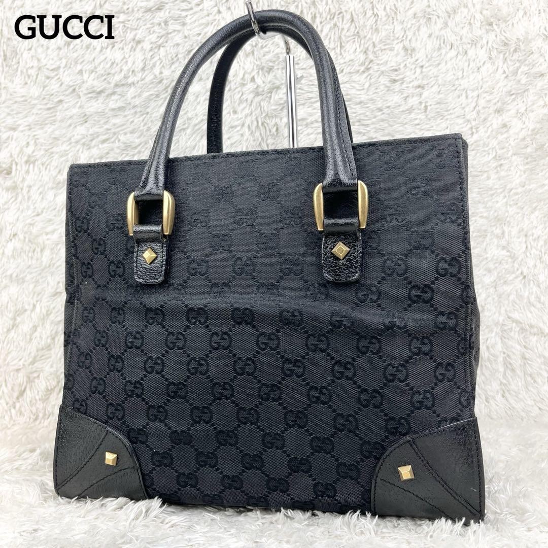 GUCCI GG Canvas Studs Tote Bag Black Excellent Condition Japan Import